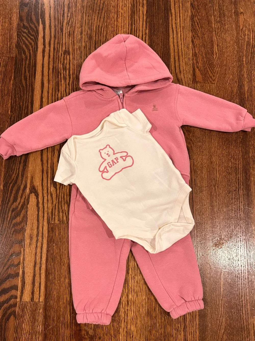 Baby Gap 3 Piece Outfit Set 12 Months Pink Hoodie Joggers